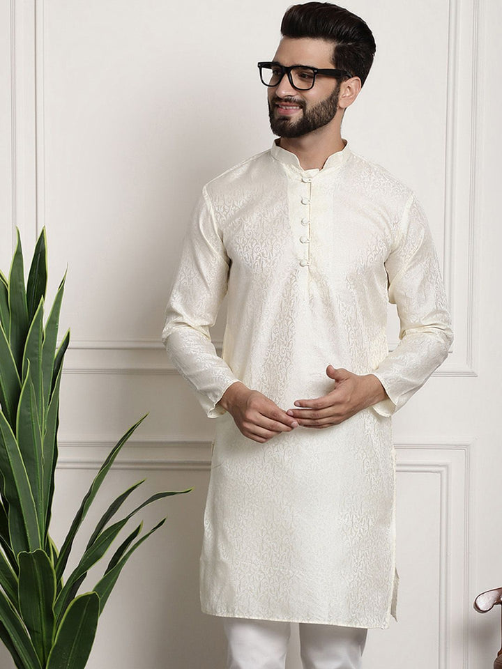 SOJANYA Ethnic Motifs Woven Design Mandarin Collar Long Sleeves Straight Kurta