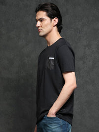 RARE RABBIT Men Azul Cotton Slim Fit T-Shirt