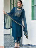 KALINI Ethnic Motifs Yoke Design Gotta Patti Straight Kurta with Trousers & Dupatta