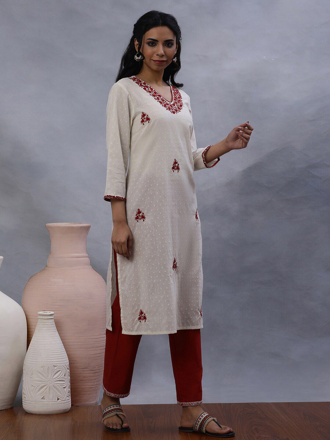 W Women Embroidered Mirror Work Kurta
