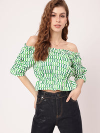 Tranquility Charm Printed Off-Shoulder Peplum Crop Top