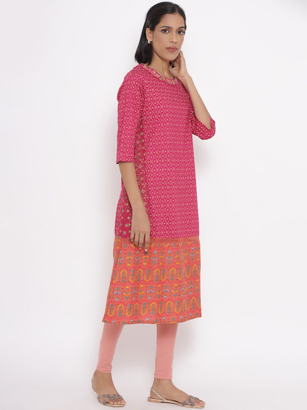 W Women Pink Ethnic Motifs Printed A-Line Kurta