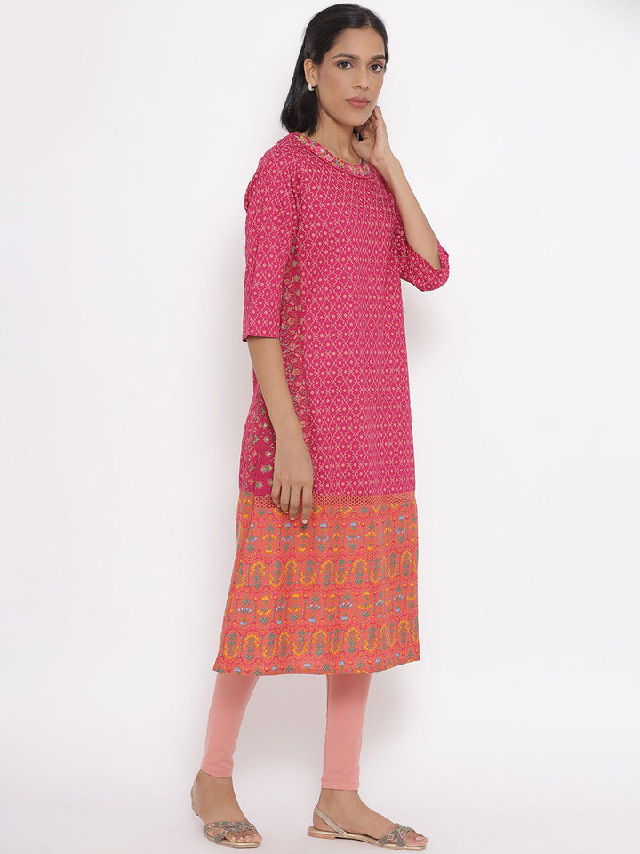 W Women Pink Ethnic Motifs Printed A-Line Kurta