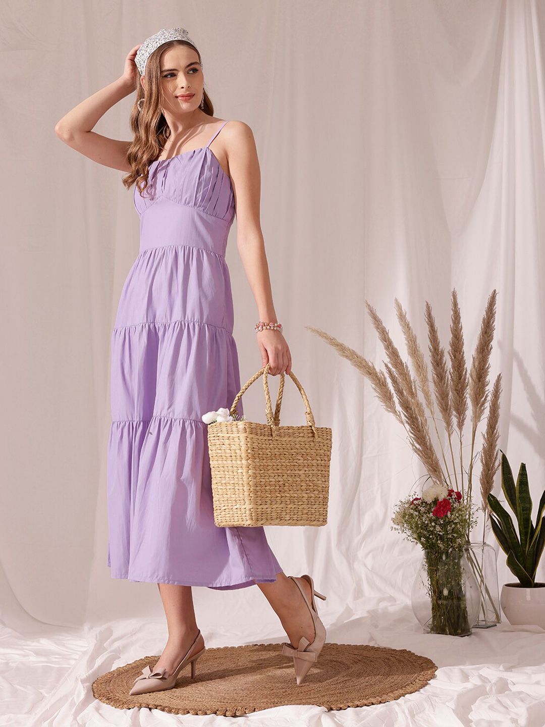 STREET 9 Shoulder Straps Sleeveless Fit & Flare Cotton Layered Dress