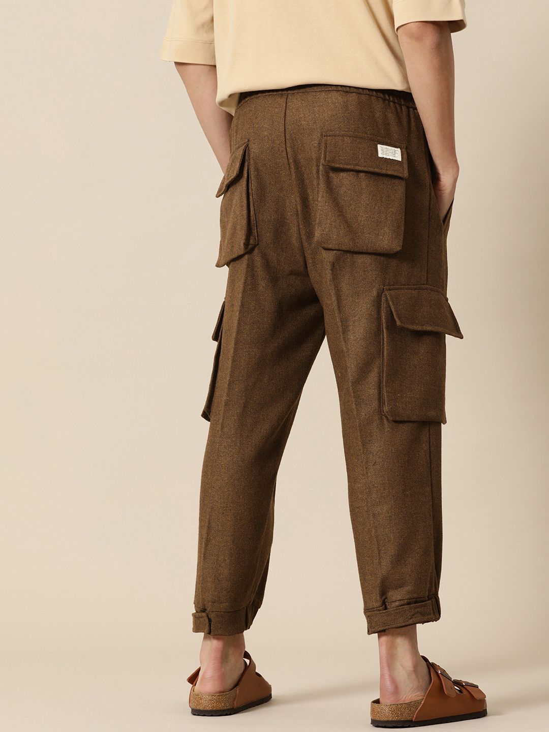 Mr Bowerbird Men Solid Tweed Pleated Cargos Trousers