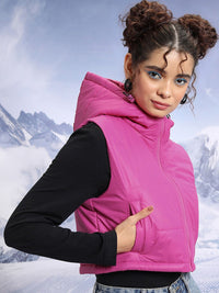 Tokyo Talkies Pink Hooded Cropped Padded Jacket