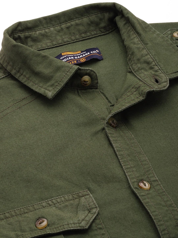 The Indian Garage Co Men Green Regular Fit Opaque Solid  Casual Shirt