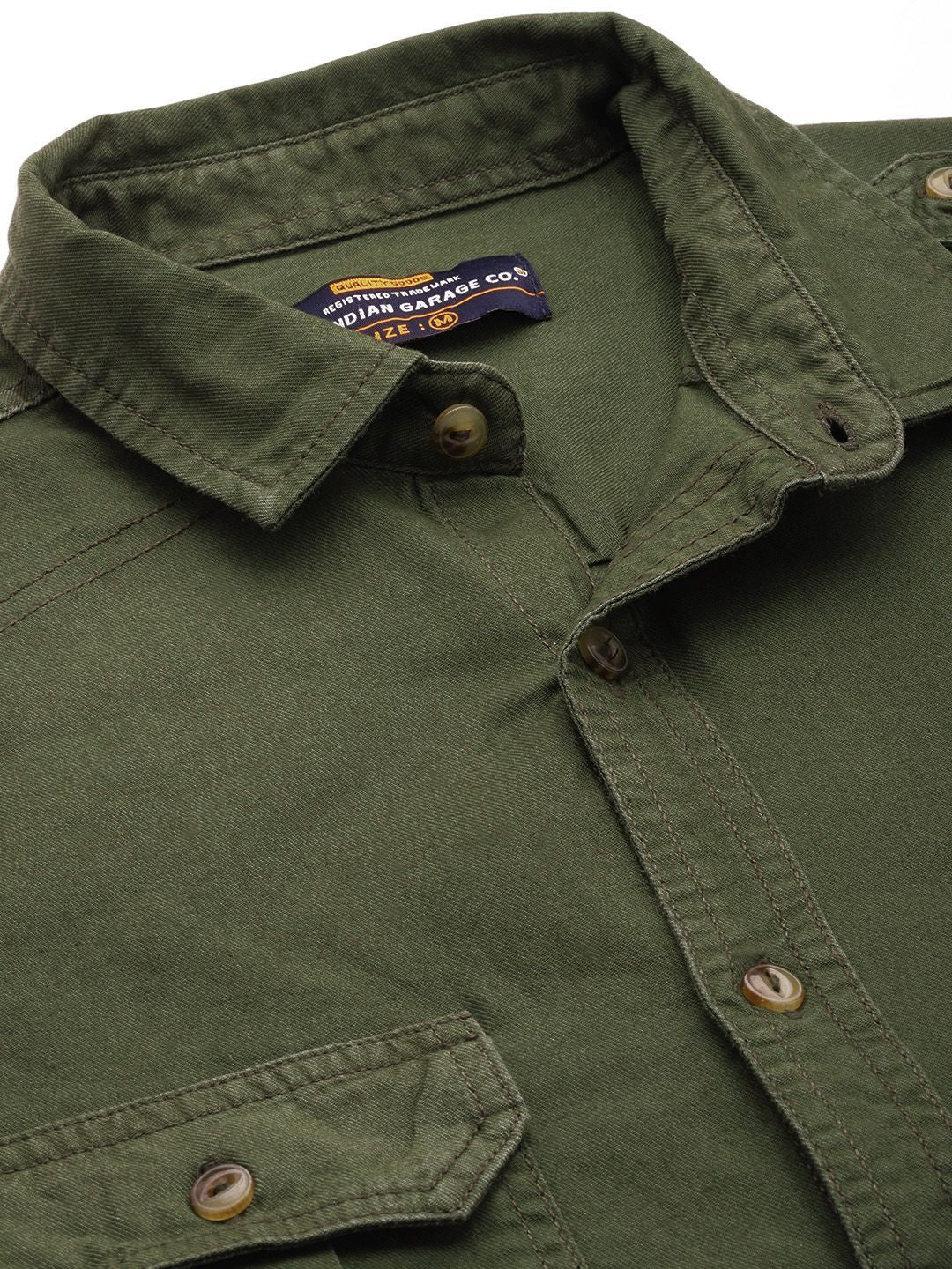 The Indian Garage Co Men Green Regular Fit Opaque Solid  Casual Shirt