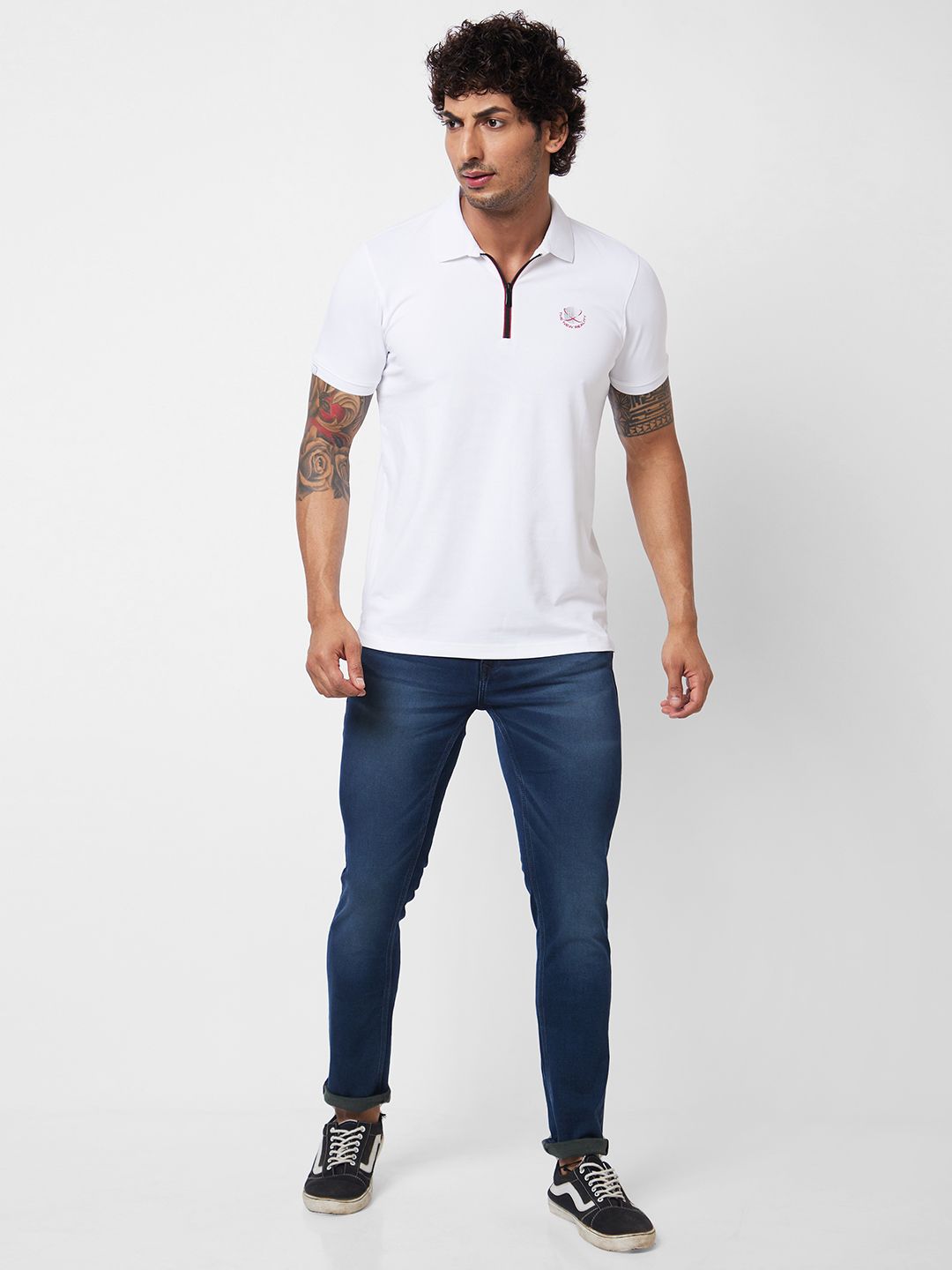 SPYKAR Polo Collar Short Sleeves Slim Fit Cotton T-shirt