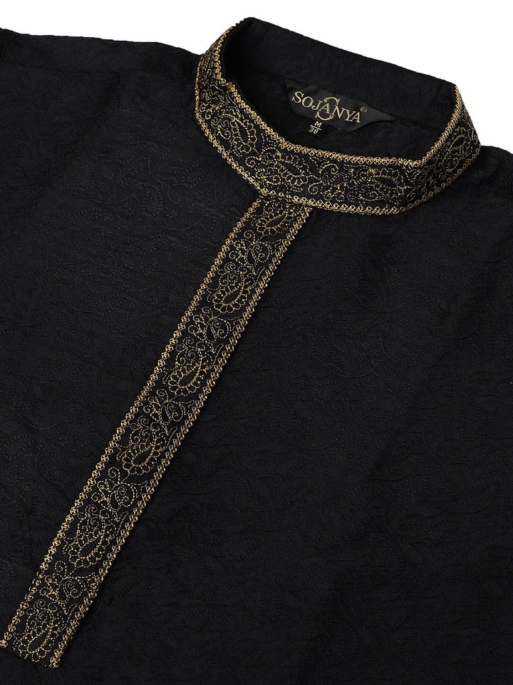SOJANYA Lelaki Kurta Lurus Sulam Hitam