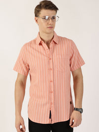 Thomas Scott Men Classic Slim Fit Spread Collar Vertical Striped Cotton Casual Shirt