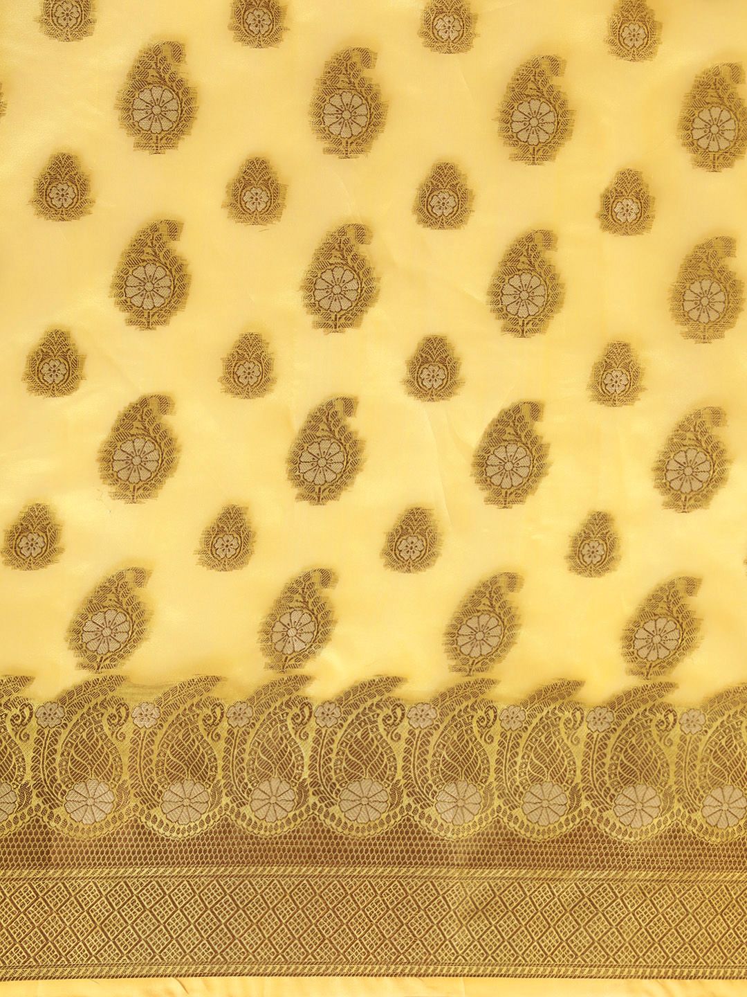 Saree mall Yellow Paisley Silk Blend Banarasi Saree
