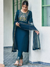 KALINI Ethnic Motifs Yoke Design Gotta Patti Straight Kurta with Trousers & Dupatta
