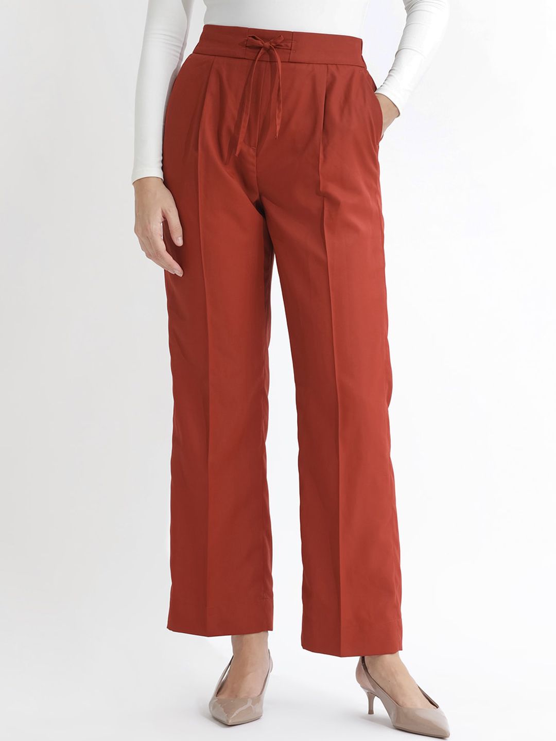 RAREISM Women Slim Fit High-Rise Plain Parallel Trouser