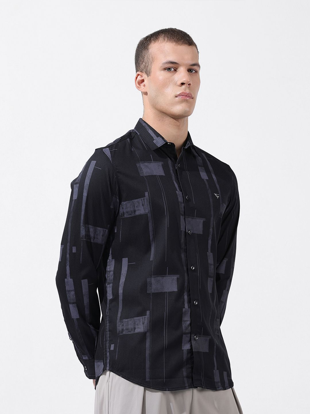The Indian Garage Co Men Slim Fit Textured Party Shirt