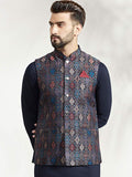 KISAH Men Woven Jacquard Zari  Regular Fit Nehru Jacket