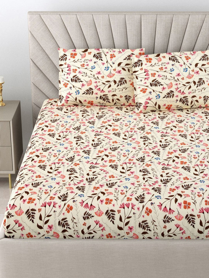 BOMBAY DYEING Epigram Cream-Coloured Printed Pure Cotton 120 TC Queen Bedsheet Set 2.24 m X 2.54 m