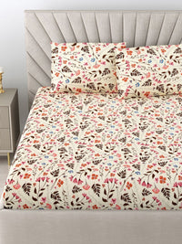 BOMBAY DYEING Epigram Cream-Coloured Printed Pure Cotton 120 TC Queen Bedsheet Set 2.24 m X 2.54 m