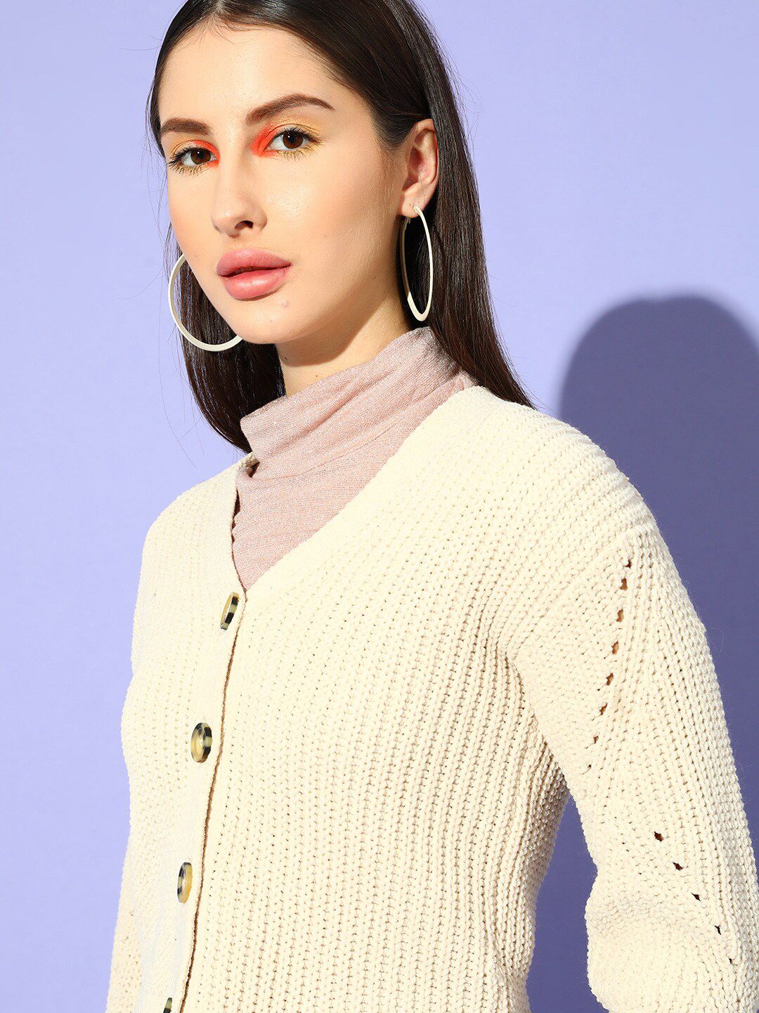 STREET 9 Women Beige Ribbed Crop Cardigan