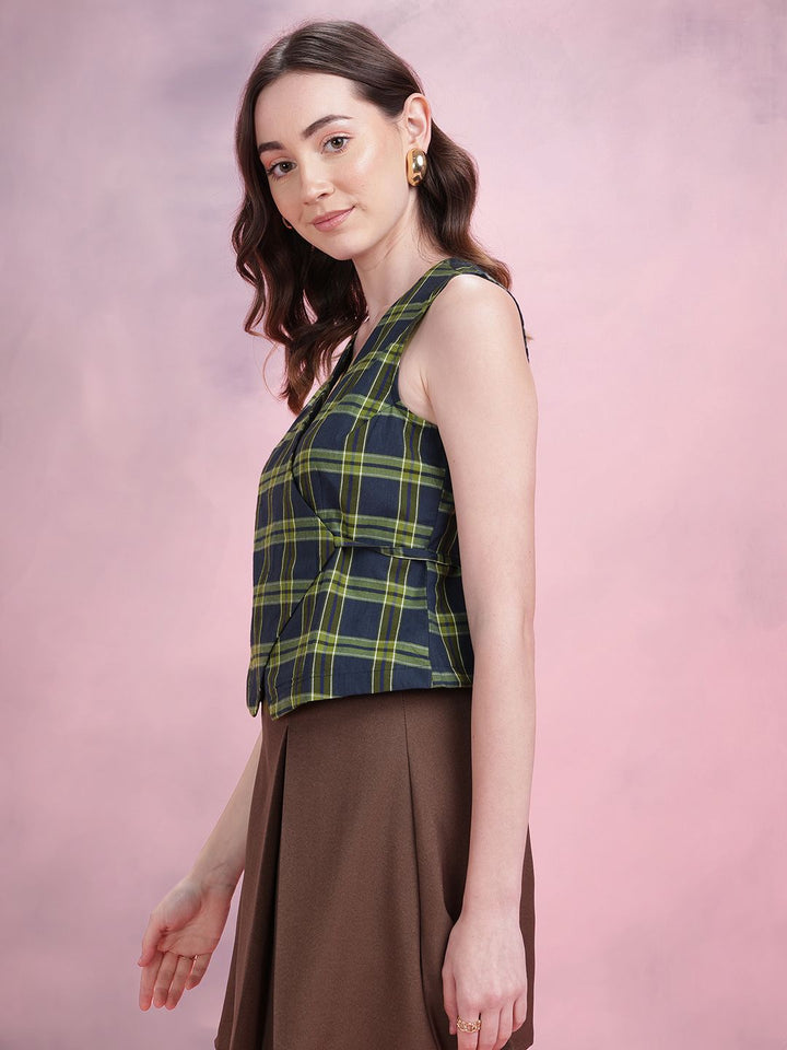 DressBerry Tartan Checked Wrap Top with Tie-ups