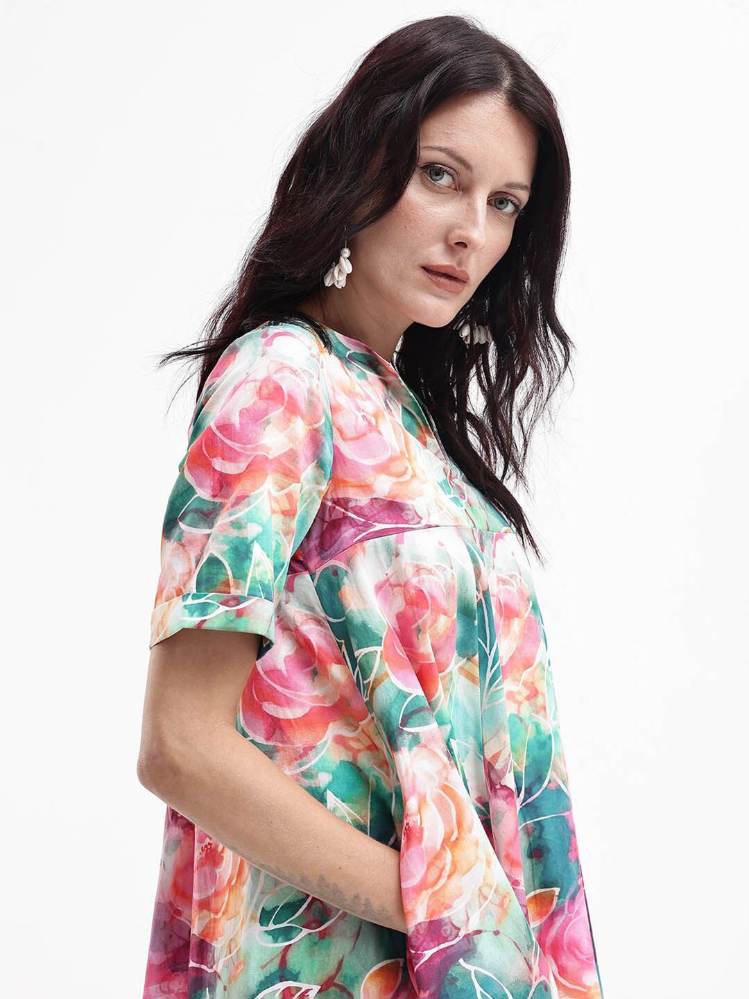 RAREISM Women Floral Print Cotton A-Line Dress