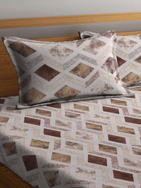 KLOTTHE Putih & Perang Kapas Tulen Cetakan Geometrik 400 TC Cadar King & 2 Sarung Bantal