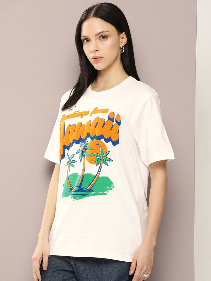 DILLINGER Women Graphic Printed Embossed Oversized T-shirt