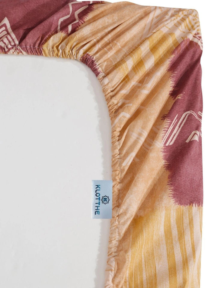 Moda Rapido X KLOTTHE Beige & Warna Peach Geometrik 400 TC Cadar Tempat Tidur Single dengan 1 Sarung Bantal