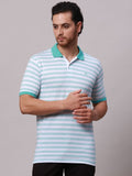 Park Avenue Men Striped Polo Collar Pockets Slim Fit T-shirt