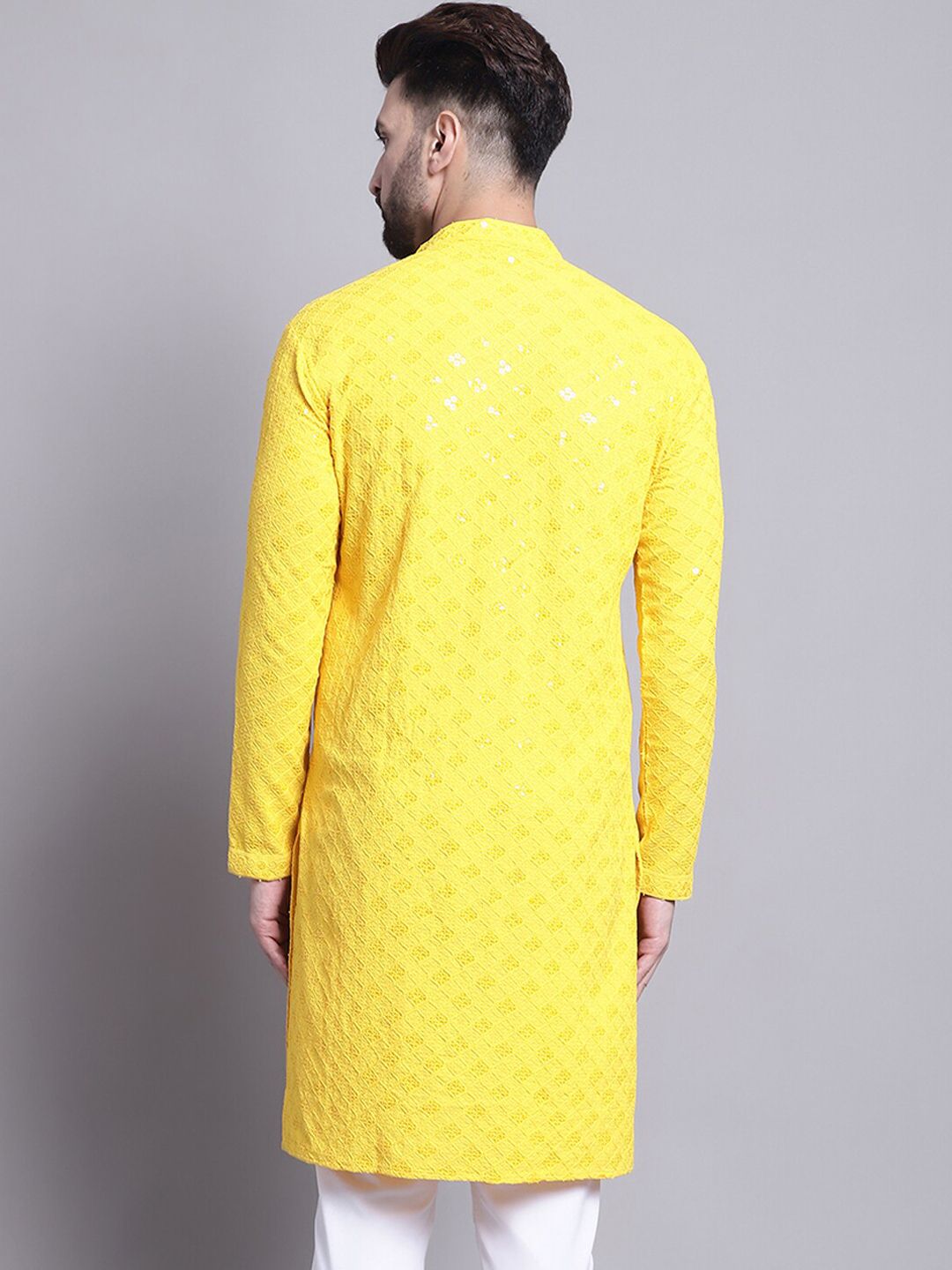 SOJANYA Geometric Embroidered Sequence Mandarin Collar Pure Cotton Kurta