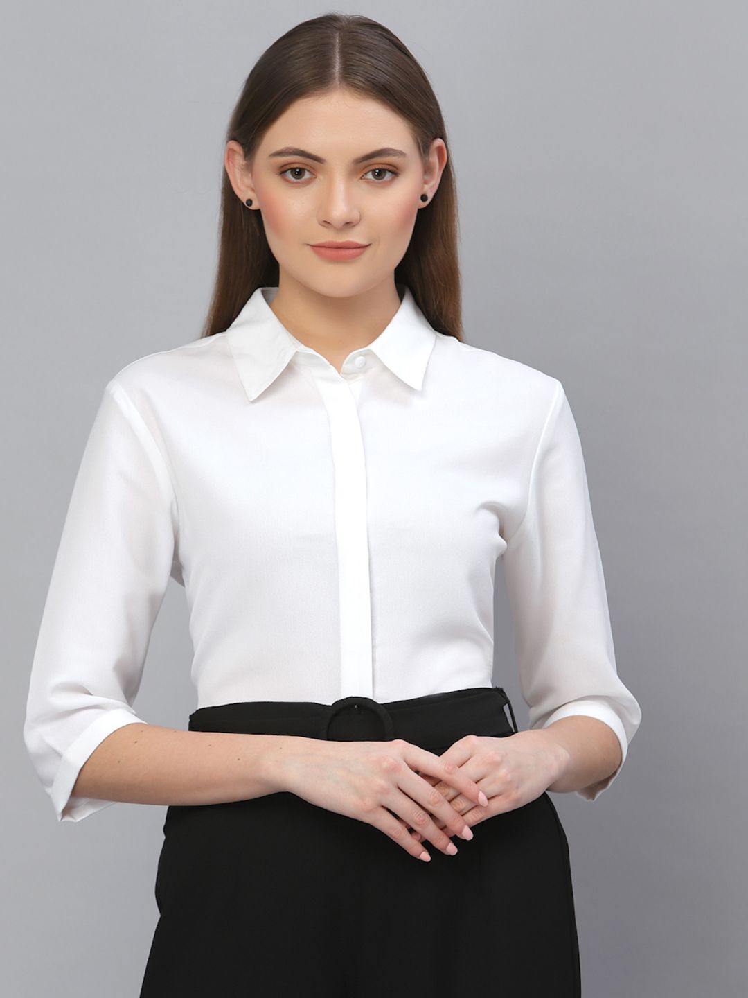 Style Quotient Women White Solid Formal Shirt