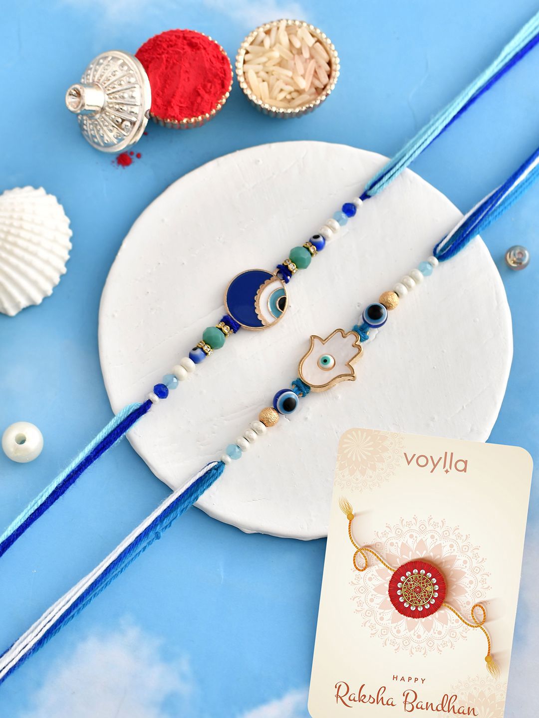 Voylla Pack Of 2 Evil Eye Hamsa Charms Men's Rakhis