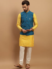 SOJANYA Kurta Sulam Motif Etnik Bersama Jaket Churidar & Nehru