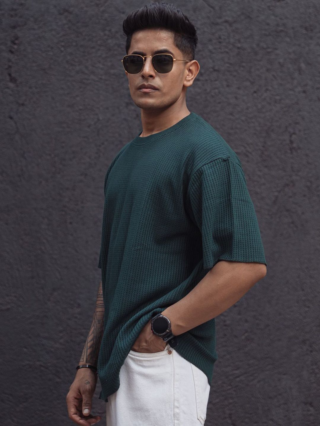 Powerlook Blue Cotton Round Neck Oversized T-shirt