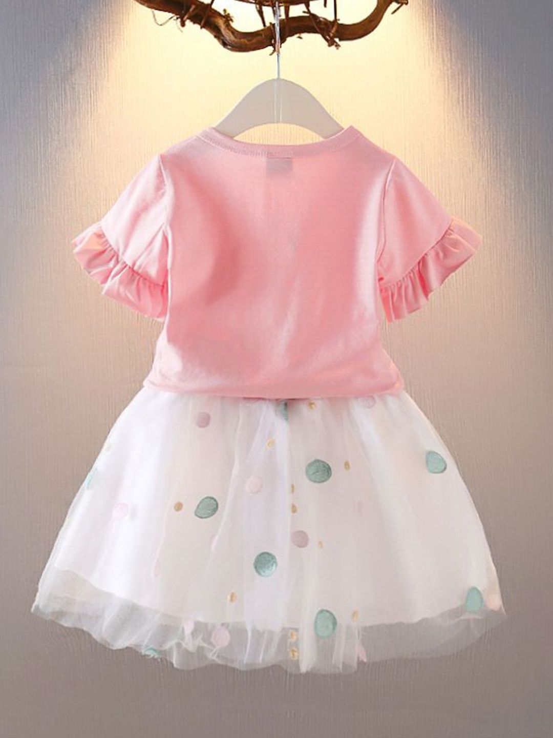 YK Girls Printed Round Neck Short Sleeves Pure Cotton Top With Skirt