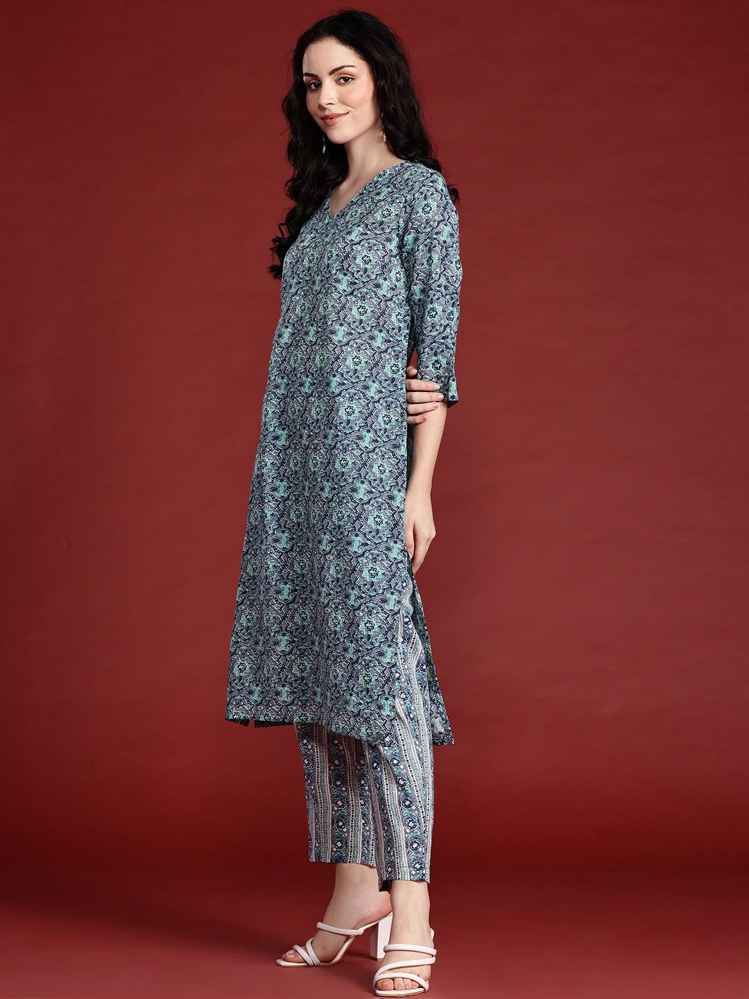 Anouk Ethnic Motifs Printed Pure Cotton Kurta with Trousers & With Dupatta