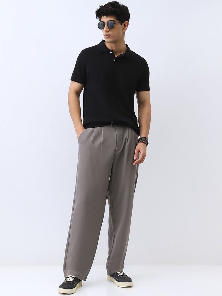 Urbano Fesyen Lelaki Hitam Pepejal Biasa Half Sleeve Cotton Polo T-Shirt