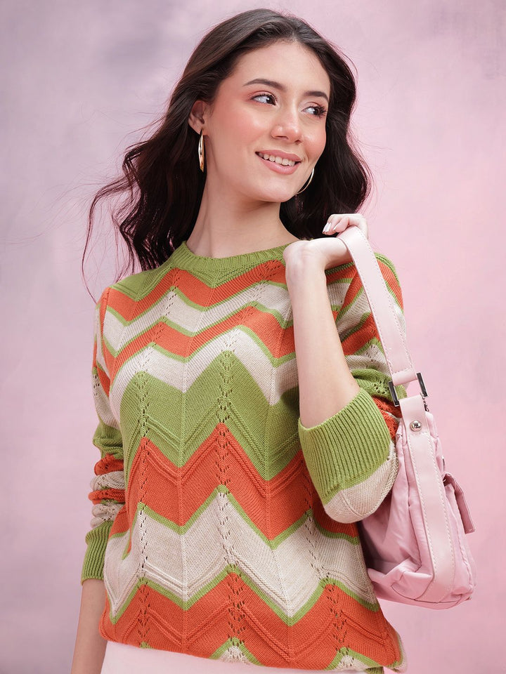 DressBerry Chevron Open Knit Detail Acrylic Pullover