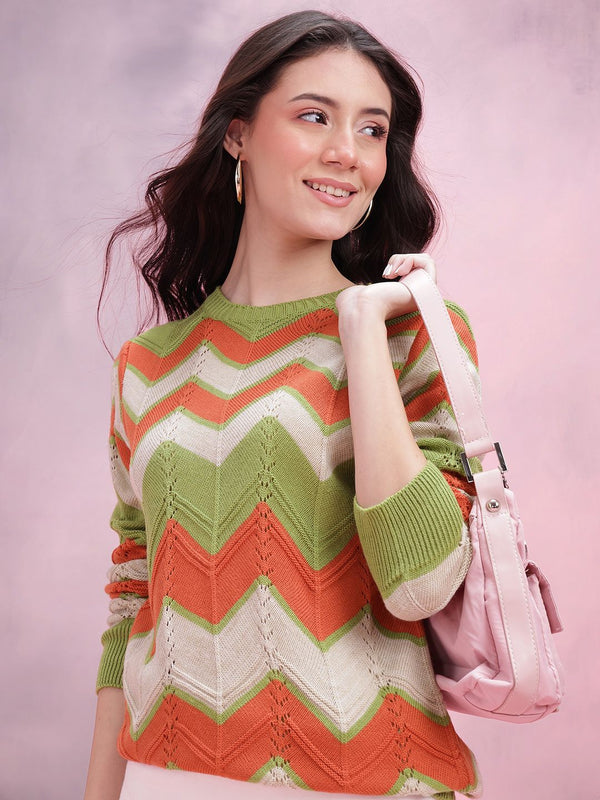 Dressberry chevron buka rajutan terperinci akrilik pullover