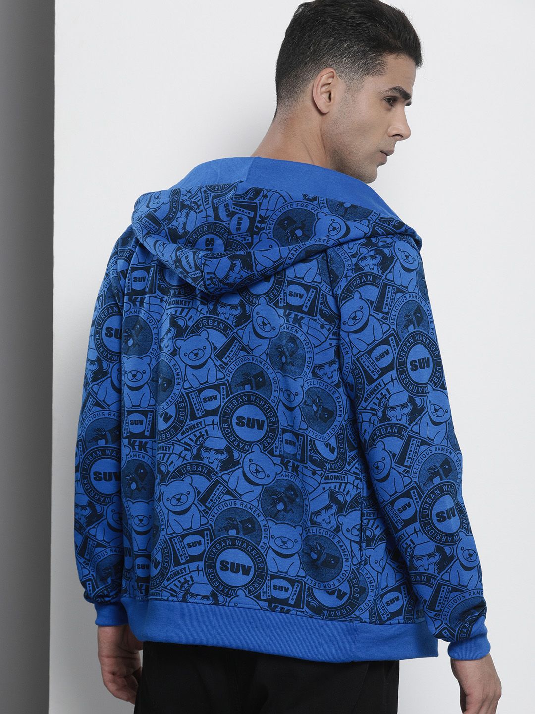 The Indian Garage Co Men Blue Printed Hooded Sweatshirt