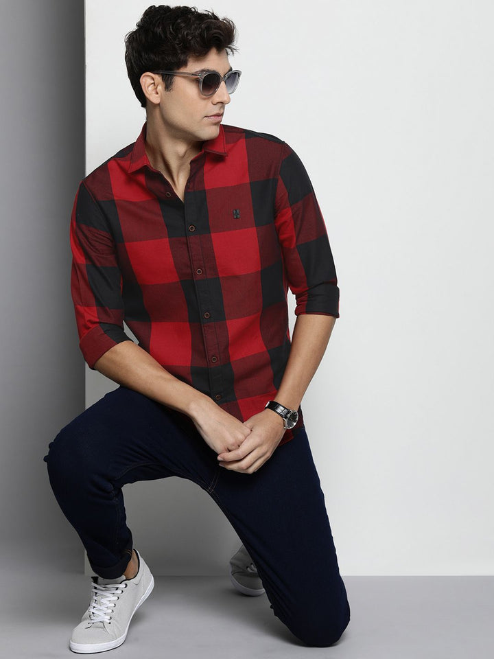 The Indian Garage Co Men Pure Cotton Windowpane Checked Casual Shirt