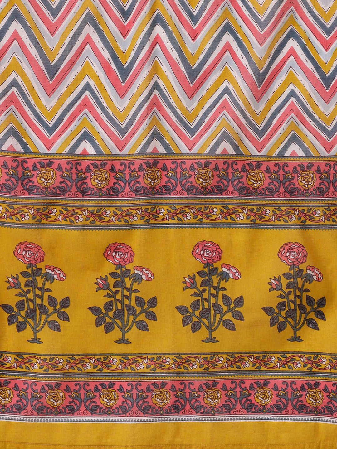 Anouk Floral Print Pleated Pure Cotton Kurta with Trousers & Dupatta