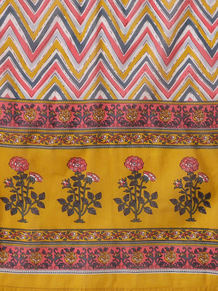 Anouk Floral Print Pleated Pure Cotton Kurta with Trousers & Dupatta