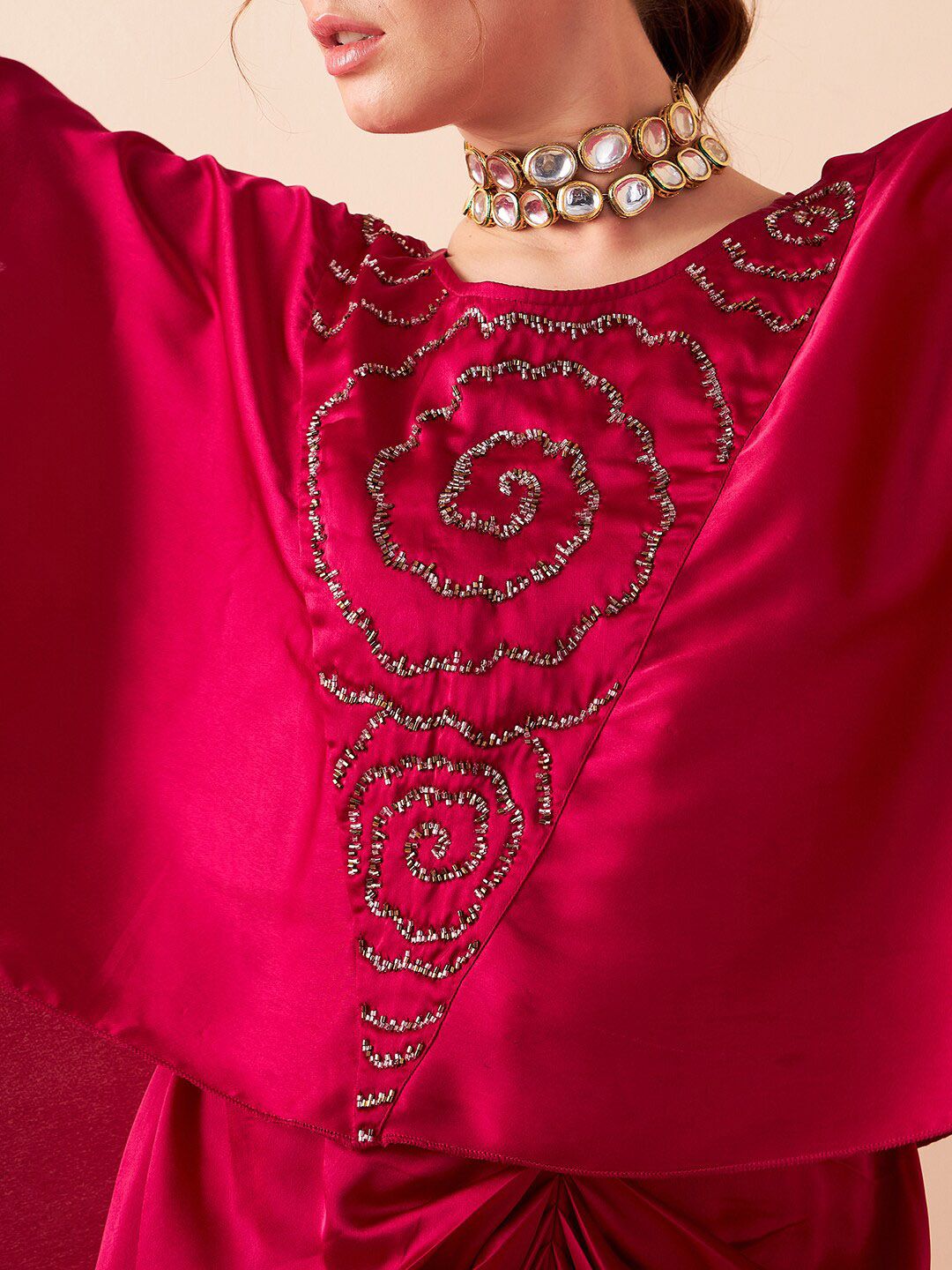 Antheaa Pink Embellished Top With Draped Skirt