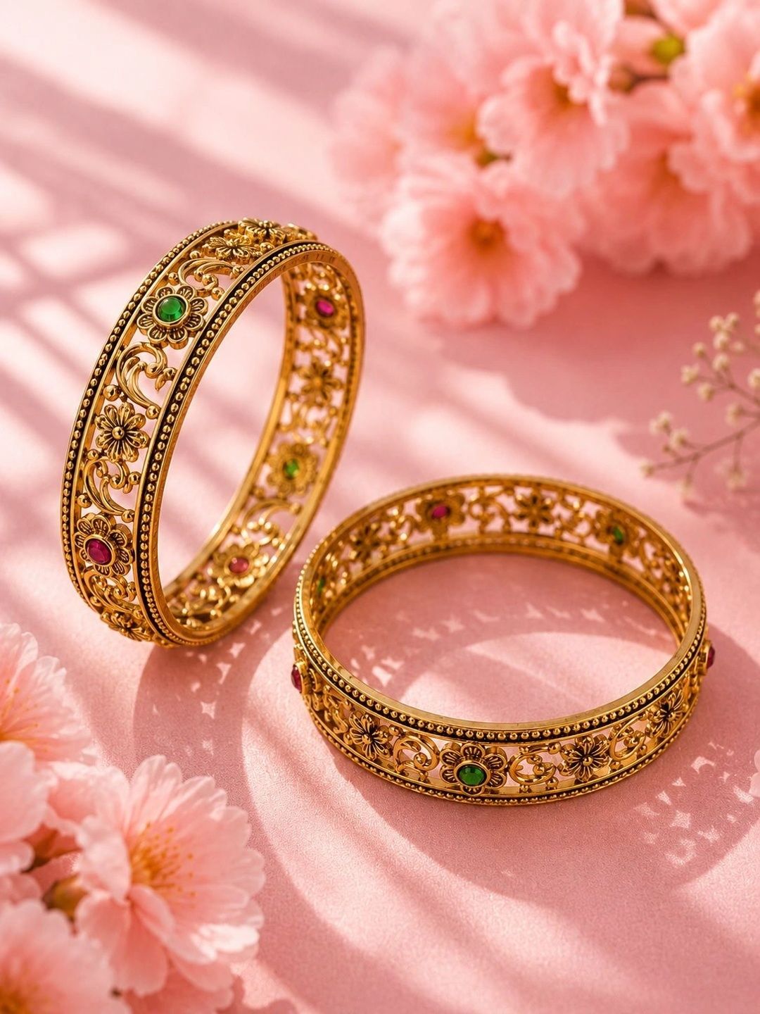 PANASH Set Of 2 Gold-Plated Artificial Stones Studded Bangles