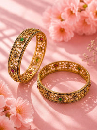 PANASH Set Of 2 Gold-Plated Artificial Stones Studded Bangles