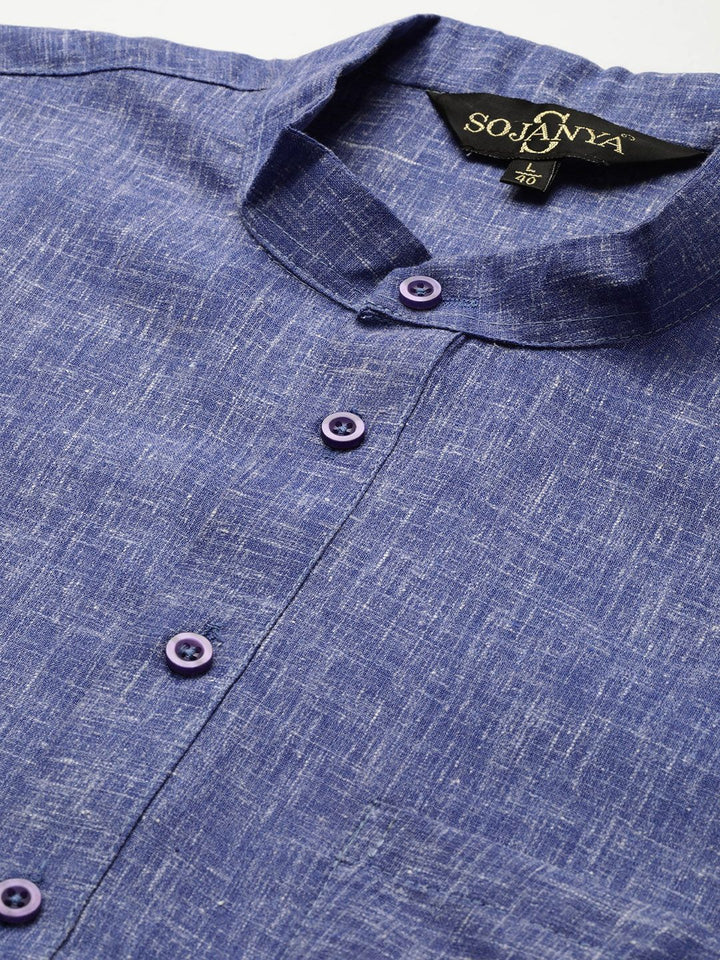 SOJANYA Men Blue Dobby Straight Kurta