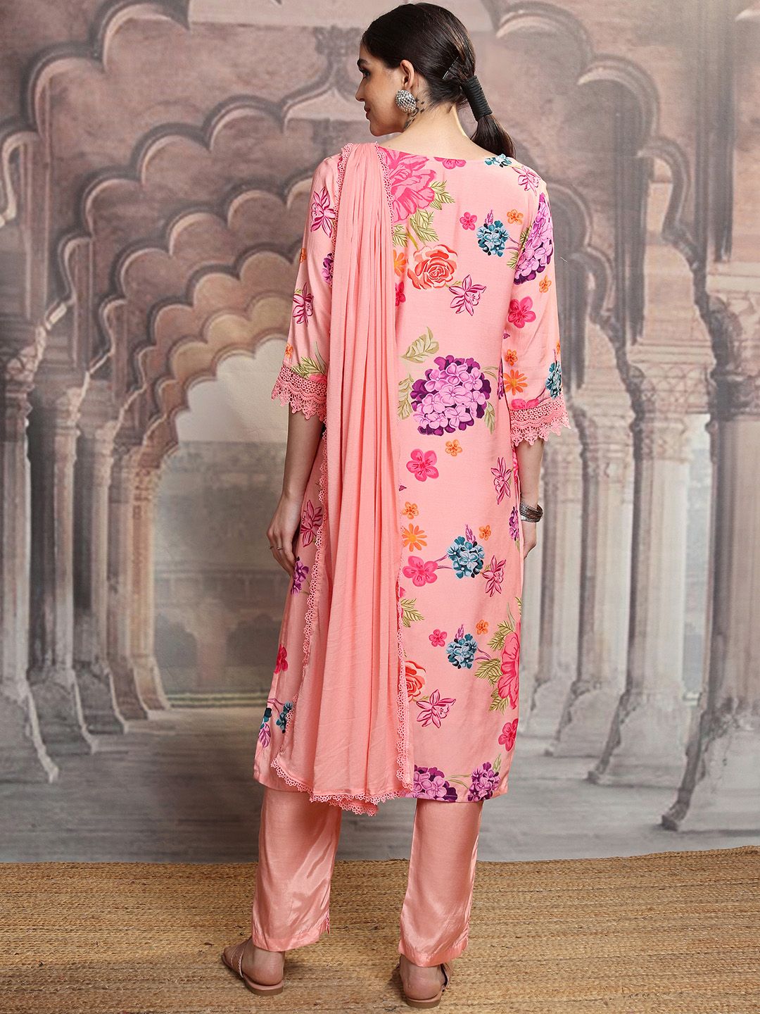 Vishudh Floral Printed Regular Beads and Stones Kurta with Trouser & Dupatta