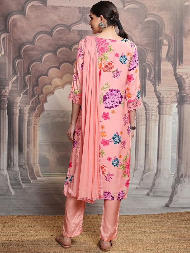 Vishudh Floral Printed Regular Beads and Stones Kurta with Trouser & Dupatta