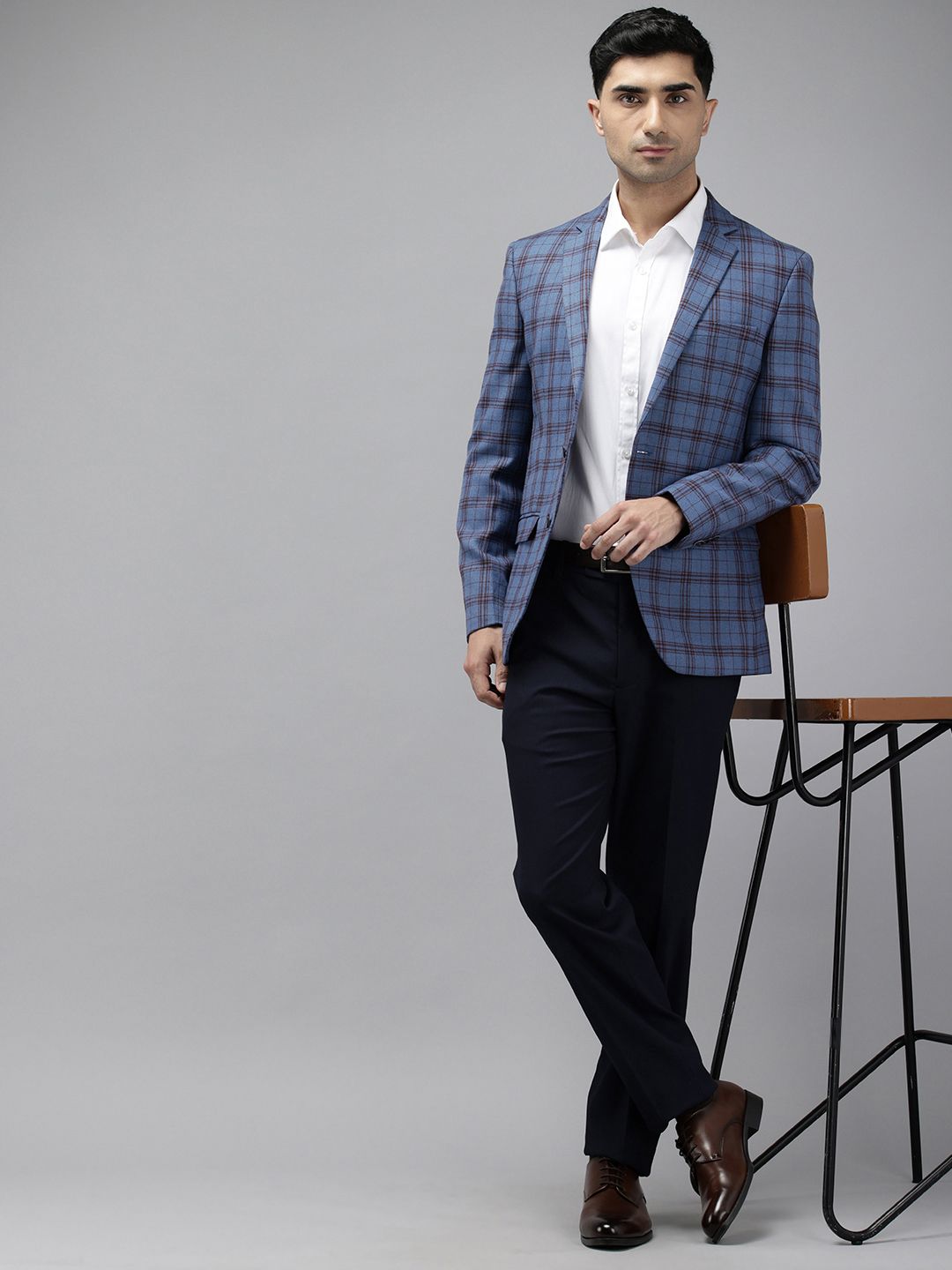 Park Avenue Notched Lapel Single Breasted Checked Slim Fit Formal Blazer